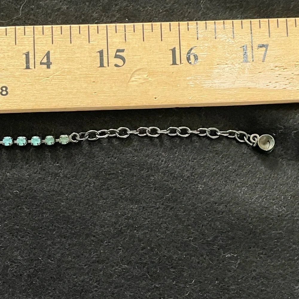 Sapphire Drop Pendant/Necklace Blue/Dark Silver Grey 14-17” Soft Delicate